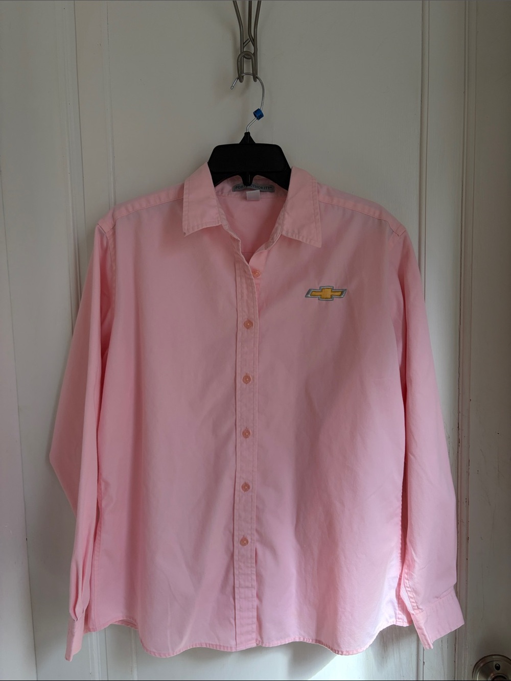 Port Authority Pink Button-Down Shirt with Embroidered Logo